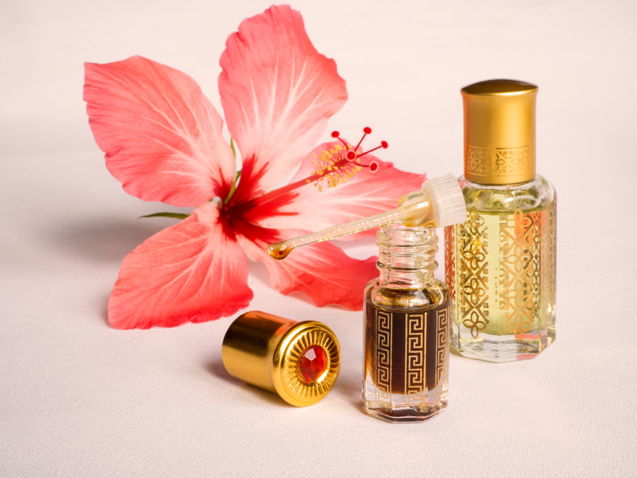 Arabian oud attar perfume in mini bottles.