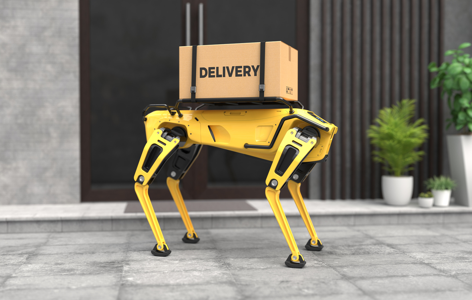 A Robot Dog Is on the Way to Deliver Goods.